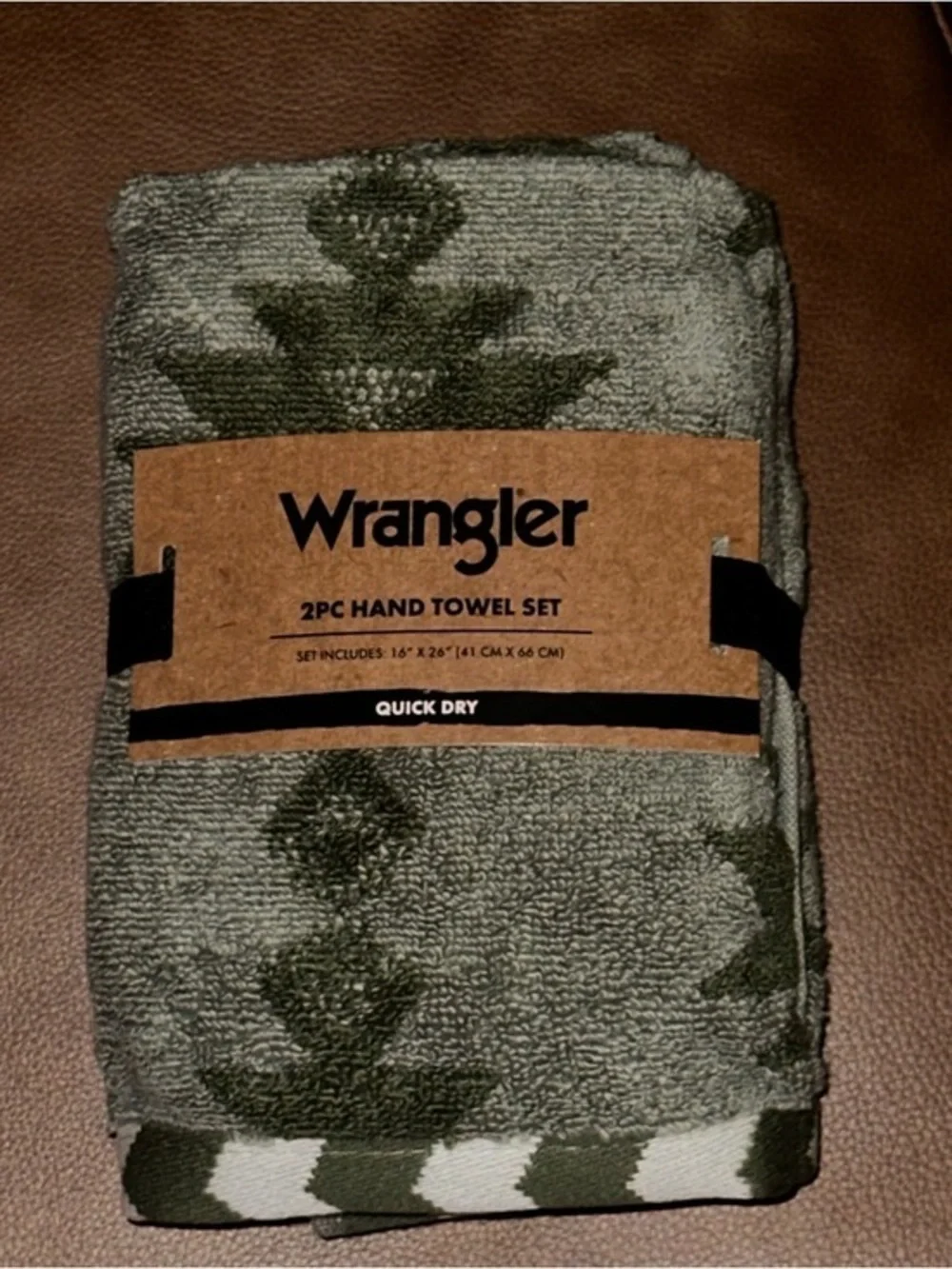 NEW Wrangler Green Western Aztec 2 Piece Hand Towel Set 16
